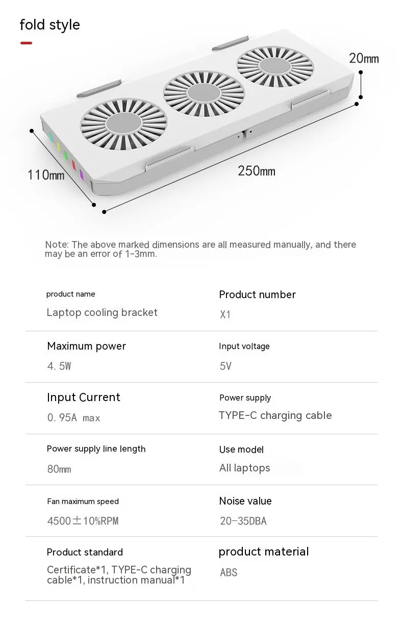 Portable Laptop Cooling Pad with 3 USB Fans, Plug & Play Gaming Cooler for 17-Inch PC
