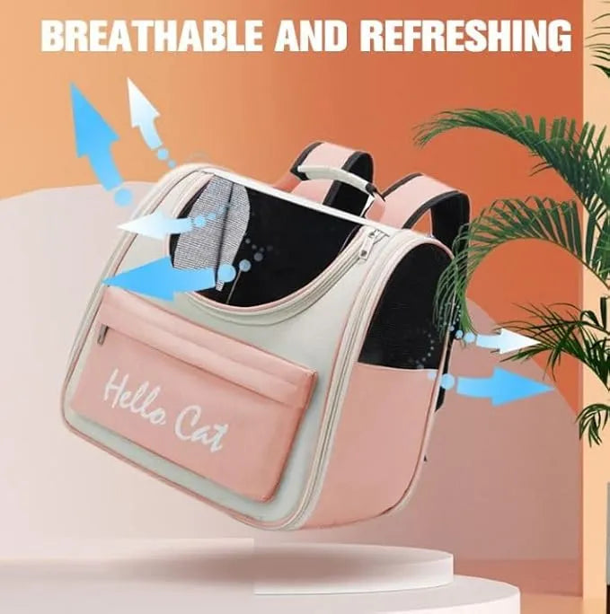 Hello Cat Pet Carrier Backpack – Stylish, Breathable & Comfortable Travel Bag for Cats and Small Pets