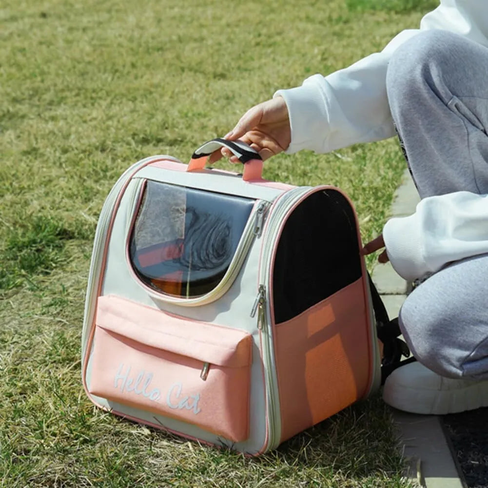 Hello Cat Pet Carrier Backpack – Stylish, Breathable & Comfortable Travel Bag for Cats and Small Pets